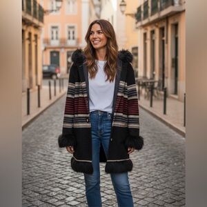 Tasha Polizzi Wool Striped Blanket Coat